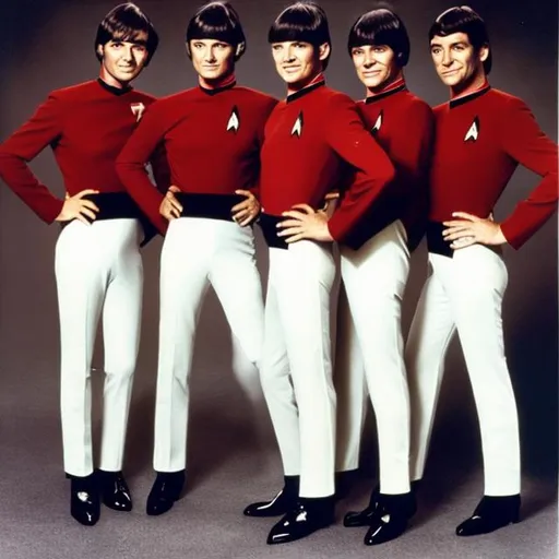 Prompt: The Monkees in Starfleet uniforms. ((Star Trek TOS)) ((Star Trek TNG))