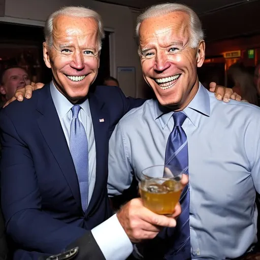 Prompt: Joe biden getting drunk and wild on a crazy night out in Warrington, big smile, slightly drowsy