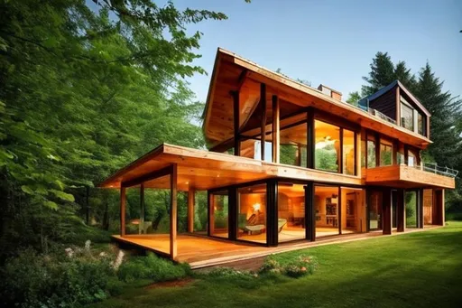 Prompt: amazing wooden house with green space