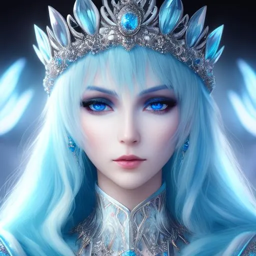Prompt: Tall, 4K, HDR, detailed eyes,  human hands, ice queen