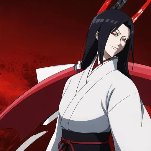 Prompt: Retsu Unohana, bankai, detailed epic, dark , red, blood, crazy smile 