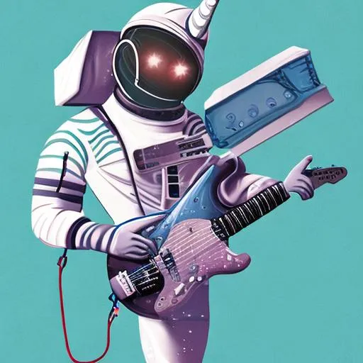 Prompt: Futuristic astronaut riding a space unicorn playing an air guitar