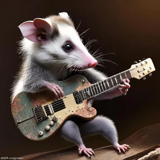 Prompt: Cute Opossum playing on guitar , high detailed, photo realistic 