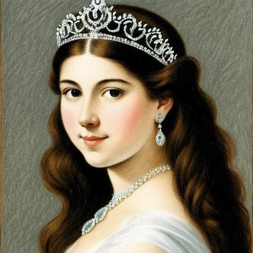 Prompt: A drawing of a young woman wearing a tiara