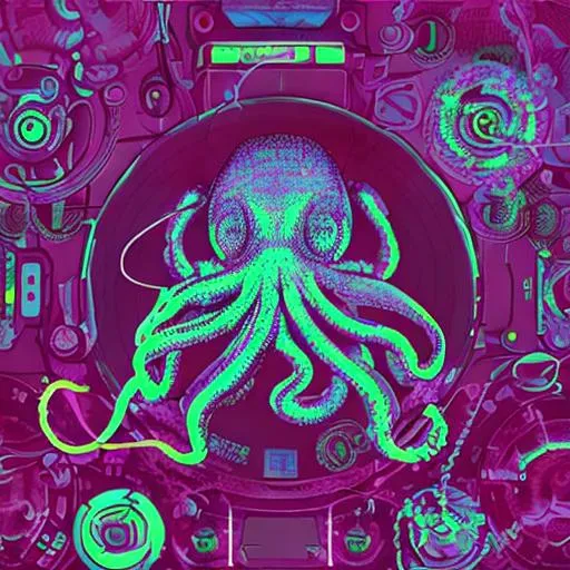 rave octopus, octopus with headphones as discjockey,... | OpenArt