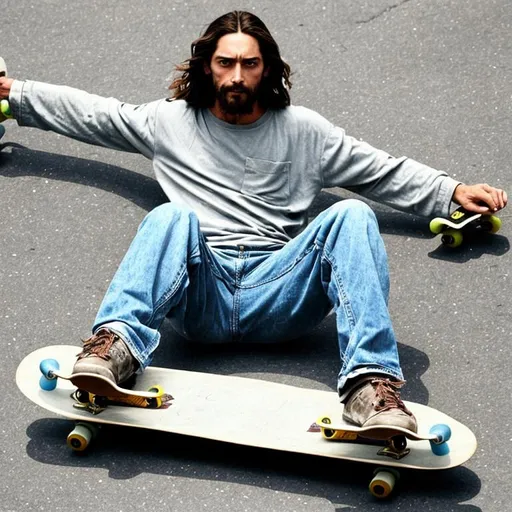 Prompt: jesus on a skateboard