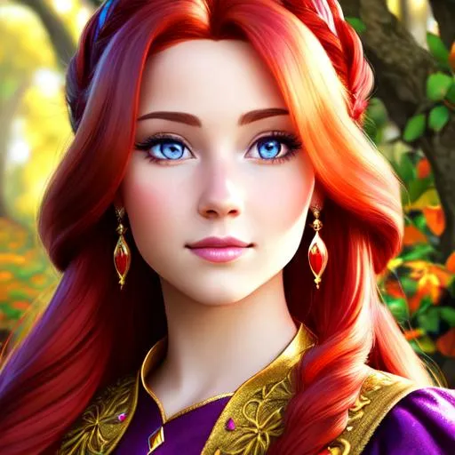 Prompt: a realistic feminine princess, Rapunzel, but with red hair, HD
