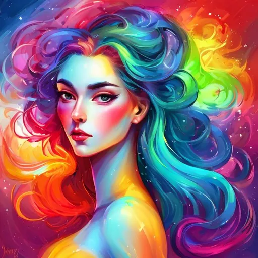 Prompt: A beautiful and colourful fantasy themed woman in a painted style profile picture 