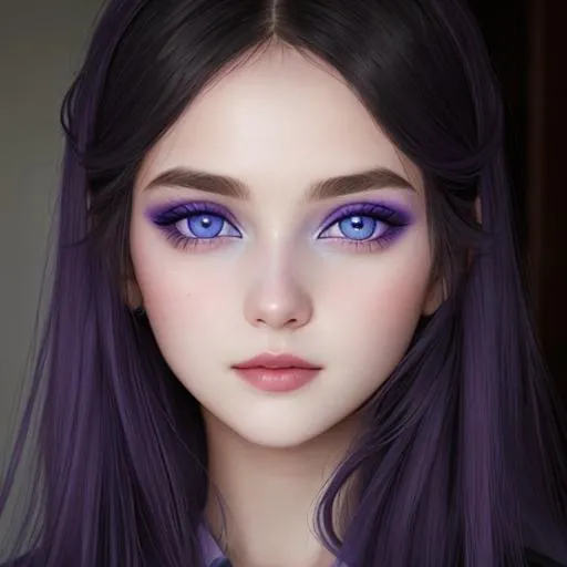Prompt: girl with violet eyeshadow,  pale blue eyes, beautiful girl