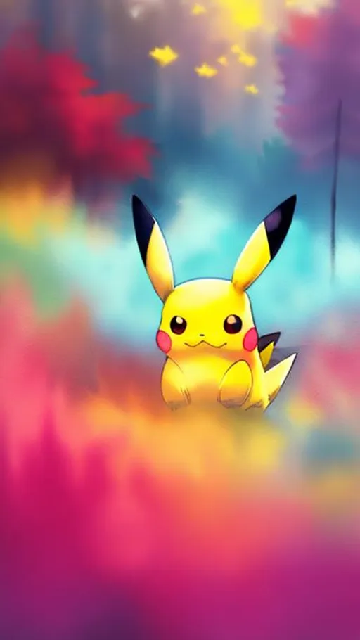 Prompt: Pikachu in a fog environment, tress in the background, reflective eyes, glowing yellow fur, anime, watercolor
