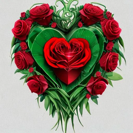 Prompt: ananatomical human heart with red roses