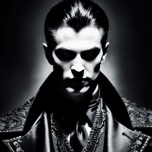 Prompt: {{{a Photorealistic portrait of a vampire lord}}}, grim - lighting, high - contrast, intricate details, elegant, highly detailed, Realistic, Film Quality, smooth, sharp focus, Evil, Sinister, ((Fangs dripping with blood)), :bat:  :vampire:  :man_vampire:  {{Shadow Moving, Living Shadow!!}}, Red Eyes