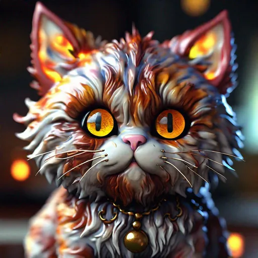 Prompt: "Ultra realistic ultra detailed fluffy cute cat from hell, scary but cut, pedant eyes 8k resolution concept art intricately detailed bokeh Pendleton Ward Leonid Afremov hyperrealism gothic art splash art acrylic art digital art filigree Kodak Ektar HDR 64 megapixels wide-angle lens Behance HD trending on Artstation Unreal Engine 5 Octane Render fantastical clockpunk fantasycore"