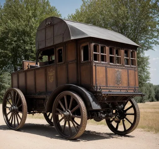 Prompt: A steampunk war carriage on the battlefields of ww1