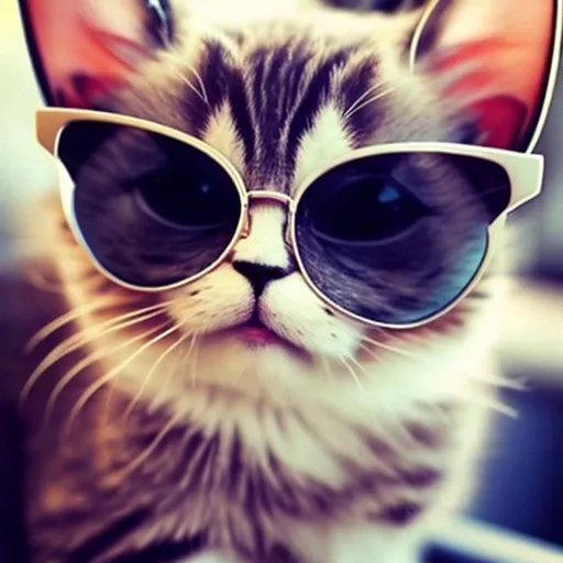 Prompt: Cute, adorable, cat wearing sunglasses