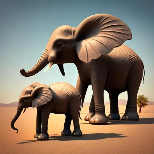 Prompt: Elefants with long legs in a desert