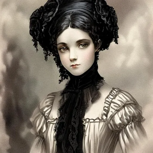 Victoria Clemm Poe 1800s Victorian Woman Black Hair... | OpenArt