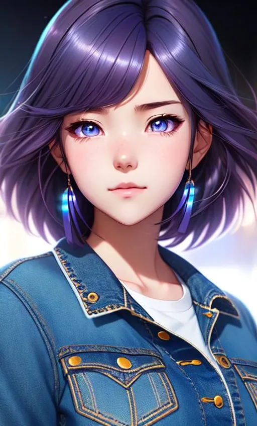 Prompt: portrait of a 19 year cutest girl with jean jacket outfit, smooth soft skin, terrified eyes, beautiful intricate colored hair, symmetrical, anime wide eyes, soft lighting, detailed face, by makoto shinkai, stanley artgerm lau, wlop, rossdraws, concept art, digital painting, looking into camera, full body visible, hands visible, legs visible, running for her life