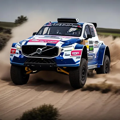 Prompt: modern Volvo pick up truck modified for rally racing, xc-40 style