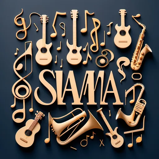 Prompt: A word SAMA in musical shape with instruments