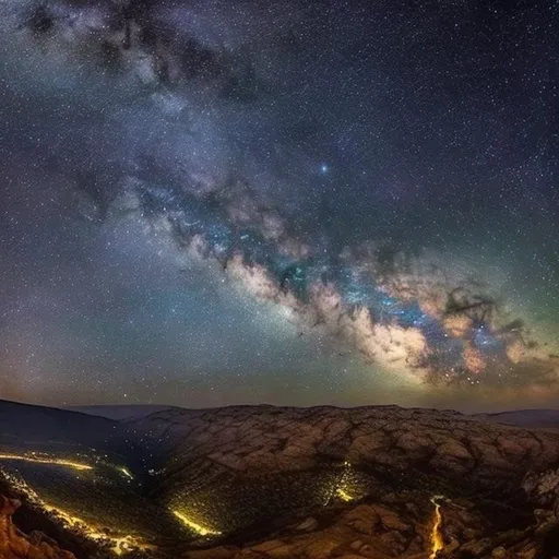 Prompt: mountains of lebanon under a milky way sky