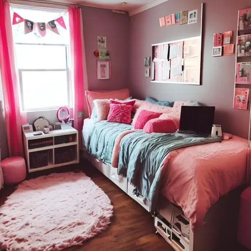 Prompt: girls college dorm room