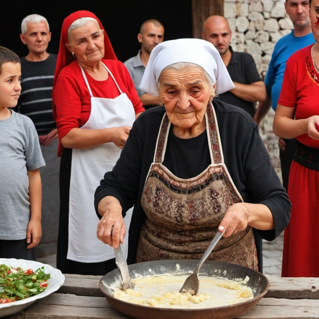 Albanian old woman who is ok king traditional food...