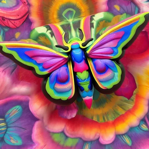 Prompt: Rose myrtle moth diorama in the style of Lisa frank