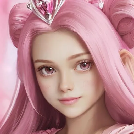 Prompt:  princess wearing pink, facial closeup