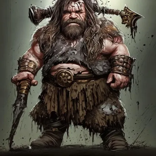 Dwarf barbarian with dark overgrown hair and beard t... | OpenArt