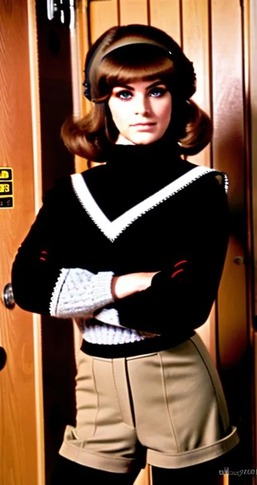 Prompt: Full body photo of  60's eurospy film operative women, beautiful face, highly detailed face, 60's short hair cut, 60's tight fitting evil organistion spy film uniform, military belt, military beret, 60's spy secret hideout control room, accurate anatomy, photorealistic professional lighting, highly detailed photo, large plan, 164k, UHD, HDR. Strong jawline, accurate anatomy, strategic lighting. Cinematic experience