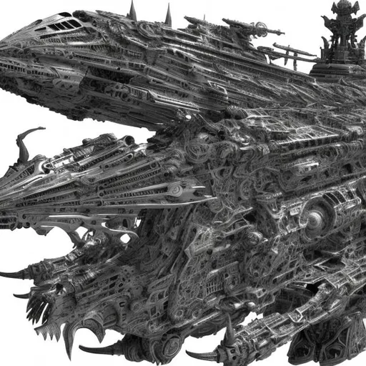 Prompt: Biomechanical Starship armada, dark, black and white, Manga, space