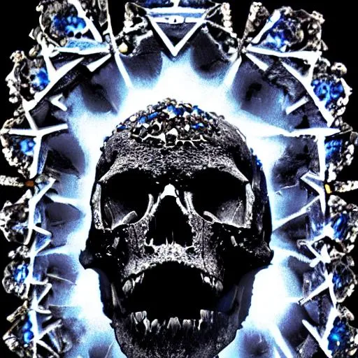 Prompt: a skull with crystal formations growing from the top in a dark fantasy style