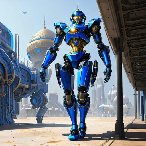 Prompt: create most beautiful photograph of most beautiful fictional, robot, Iranian style, blue, white, golden, futurism, extremely, detailed environment, detailed background, intricate, detailed skin, natural colors , professionally color graded, photorealism, 8k, moody lighting.