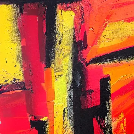 Prompt: acrylic painting, saturated colors, black,red, orange and yellow