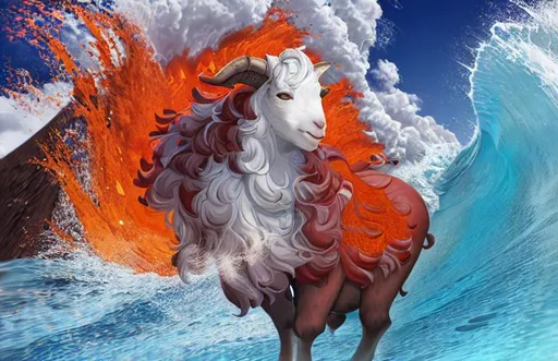 Prompt: goat and wave of lava