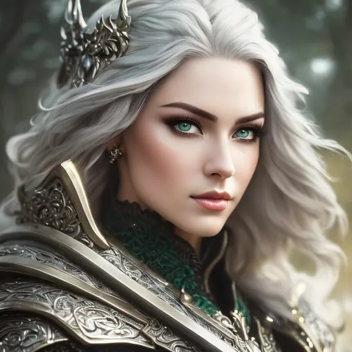 Prompt: perfect composition, hyperrealistic, super detailed, 8k, high quality, sharp focus, studio photo, intricate details, highly detailed, by greg rutkowski, full body armor hyper detailed full body of the most beautiful, beautiful d&d character portrait, dark fantasy white hair green eyes, detailed, realistic face, digital portrait, intricate silver armor, fiverr dnd character, wlop, stanley artgerm lau, alice schwarzer, artstation, hd, octane render, hyperrealism intricate details, 8k, cinematic volumetric light, proportional, art trending on artstation, sharp focus, studio photo, intricate details, highly detailed, intricate artwork masterpiece, ominous, intricate, epic, trending on artstation, highly detailed, vibrant, production cinematic character render, ultra high quality model, perfect composition, hyperrealistic, super detailed, 8k, high quality, sharp focus, studio photo, intricate details, highly detailed, by greg rutkowski, full body