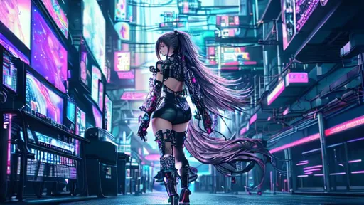 Prompt: 
full body, jpop idol facing away, hyperdetailed cute face, hyperdetailed intricate long hair, stray hairs, hyperdetailed complex, 

seductive, lust, cyberpunk

HDR, UHD, high res, 64k, cinematic lighting, special effects, hd octane render, professional photograph, studio lighting