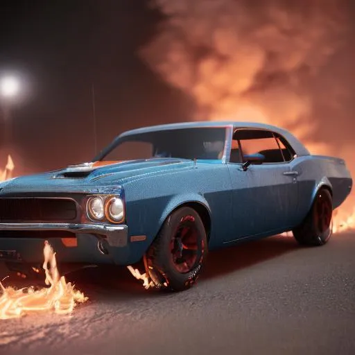 Prompt: Muscle car in flames 4k