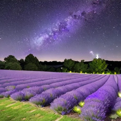 night starry sky and lavender gardens