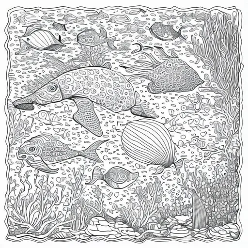 Prompt: line art coloring book of sea creatures 
