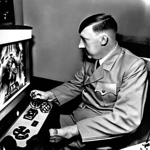 Prompt: adolf hitler playing videogames