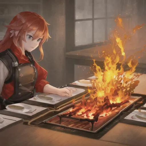 Prompt: fire on the table