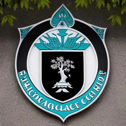 Prompt: Turquoise and black coat of arms of a soccer club with a cherrytree in it. 