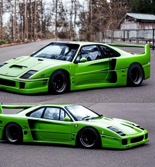 Prompt: slammed lime ferrari f40 jdm