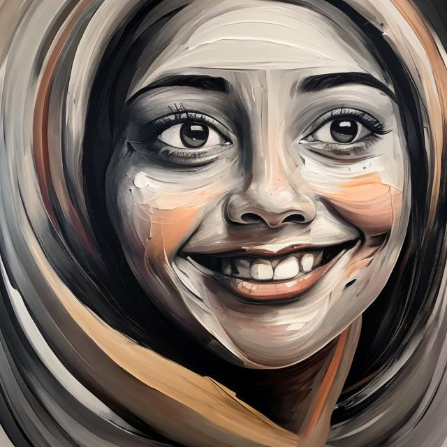 An artistic painting of a woman’s face that appears...