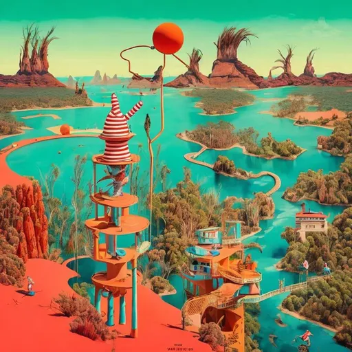 Prompt: Surealistic Wes Anderson and dr suess mashup of an Australian landscape