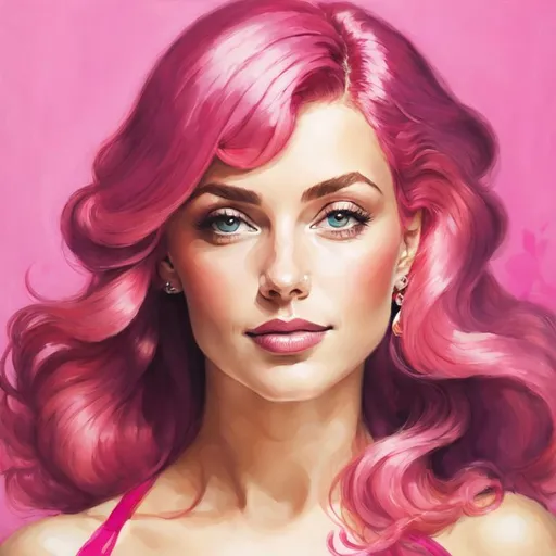 Prompt: a beautiful woman , hot pink hair