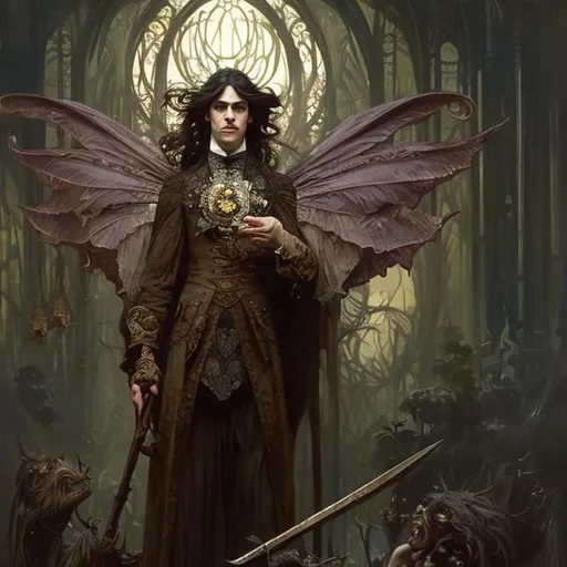 Prompt: Full body splash art, skinny male, poet, very long dark hair, pale skin, victorian clothes, elegant, highly detailed, intricate, smooth, sharp focus, artstation, digital paining, concept art, art by greg rutkowski, alphonse mucha and John William Waterhouse, dark, eerie, gothic, creepy, romantic