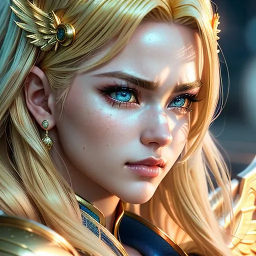 Prompt: {{{{highest quality absurdres best award-winning masterpiece}}}} best octane rendered stylized splashscreen videogame trailer digital oil art {{hyperrealistic stunning cinematic semi-anime waifu style}} closeup of hyperrealistic intricately hyperdetailed wonderful stunning beautiful angry fighting feminine 22 year {{female golden angel warrior}} with {{hyperrealistic white and blonde ombre hair}} and {{hyperrealistic perfect beautiful eyes}} wearing {{hyperrealistic perfect golden angel warrior armor with perfect wings}} with deep exposed visible cleavage and tight arousing abdomen, in {{hyperrealistic intricately hyperdetailed perfect 128k highest resolution definition fidelity UHD HDR}},
hyperrealistic intricately hyperdetailed wonderful natural beautiful stunning feminine anime waifu face with romance glamour soft skin and red blush cheeks and perfect angry fight face expression and {{seductive fierce love gaze at camera}},
hyperrealistic perfect posing body anatomy in perfect epic cinematic intimate stylized composition with perfect vibrant colors and perfect shadows, perfect professional sharp focus RAW photography with ultra realistic perfect volumetric dramatic soft 3d lighting, trending on instagram artstation with perfect intimate dramatic epic cinematic post-production, 
{{sexy}}, {{huge breast}}